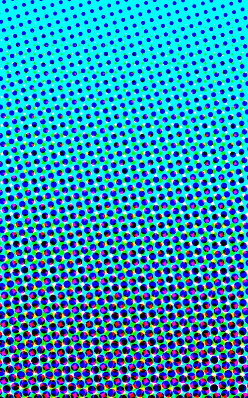 an blue to cyan graduation comprised of cyan magenta black and yellow process colour circles